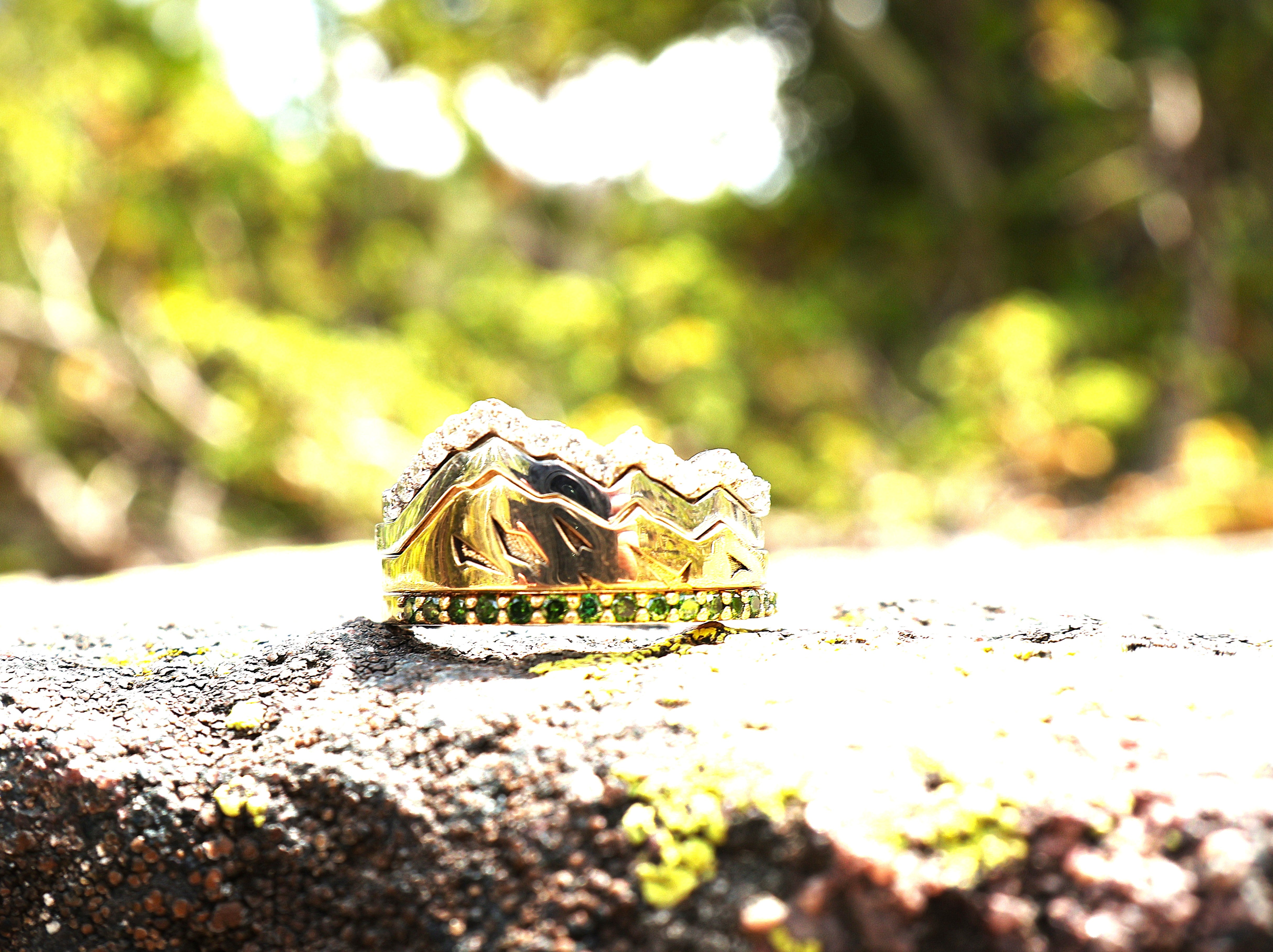 Summit Plains Band With Natural Color Enhanced Green Diamonds